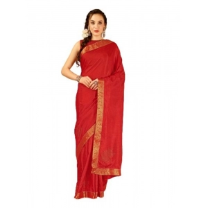 Generic Women's Vichitra Swiroshki Butta Saree With Unstitched Blouse (Red, 5-6 Mtrs)