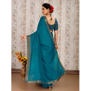 Generic Women's Vichitra Swiroshki Butta Saree With Unstitched Blouse (Teal Blue, 5-6 Mtrs)