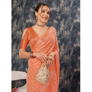 Generic Women's Chiffon Fabric Line Saree With Unstitched Blouse (Peach, 5-6 Mtrs)
