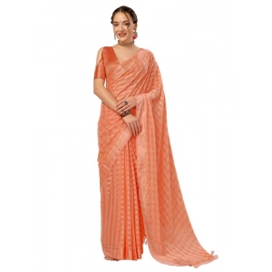 Generic Women's Chiffon Fabric Line Saree With Unstitched Blouse (Peach, 5-6 Mtrs)