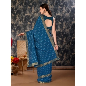 Generic Women's Vichitra Bandhini Saree With Unstitched Blouse (Blue, 5-6 Mtrs)