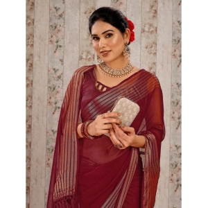 Generic Women's Chiffon Fabric Plain Saree With Unstitched Blouse (Maroon, 5-6 Mtrs)