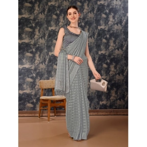 Generic Women's Chiffon Fabric Line Saree With Unstitched Blouse (Grey, 5-6 Mtrs)