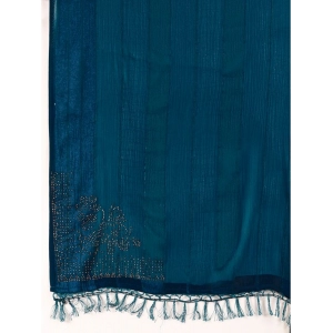 Generic Women's Chiffon Fabric Line Saree With Unstitched Blouse (Blue, 5-6 Mtrs)