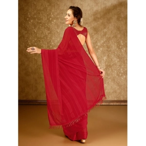 Generic Women's Chiffon Fabric Line Saree With Unstitched Blouse (Red, 5-6 Mtrs)