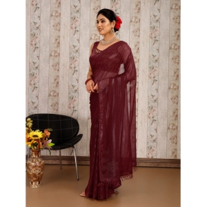 Generic Women's Chiffon Fabric Line Saree With Unstitched Blouse (Maroon, 5-6 Mtrs)