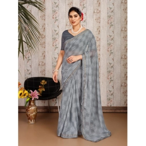 Generic Women's Zomto Checked Saree With Unstitched Blouse (Grey, 5-6 Mtrs)