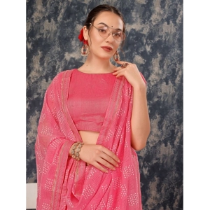 Generic Women's Zomto Checked Saree With Unstitched Blouse (Pink, 5-6 Mtrs)