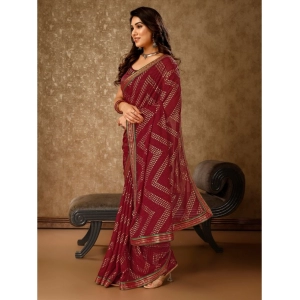 Generic Women's Zomto Zig Zag Saree With Unstitched Blouse (Maroon, 5-6 Mtrs)