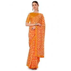 Generic Women's Zomto Printed Saree With Unstitched Blouse (Light Orange, 5-6 Mtrs)