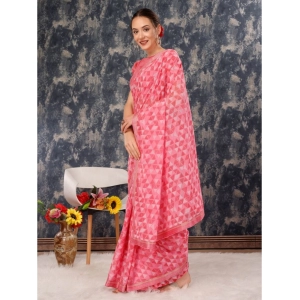 Generic Women's Zomto Printed Saree With Unstitched Blouse (Pink, 5-6 Mtrs)