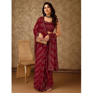 Generic Women's Zomto Bandhini Saree With Unstitched Blouse (Maroon, 5-6 Mtrs)