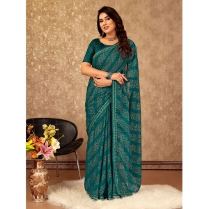 Generic Women's Zomto Bandhini Saree With Unstitched Blouse (Teal Blue, 5-6 Mtrs)