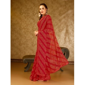 Generic Women's Zomto Bandhini Saree With Unstitched Blouse (Red, 5-6 Mtrs)