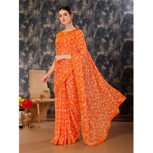 Generic Women's Zomto Printed Saree With Unstitched Blouse (Dark Orange, 5-6 Mtrs)