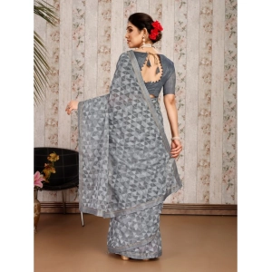 Generic Women's Zomto Printed Saree With Unstitched Blouse (Grey, 5-6 Mtrs)