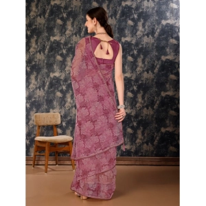 Generic Women's Linen Floral Printed Saree With Unstitched Blouse (Purple, 5-6 Mtrs)