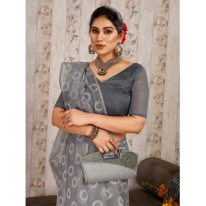 Generic Women's Linen Gola Printed Saree With Unstitched Blouse (Grey, 5-6 Mtrs)