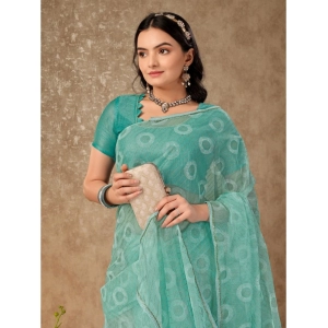 Generic Women's Linen Gola Printed Saree With Unstitched Blouse (Turquies Green, 5-6 Mtrs)