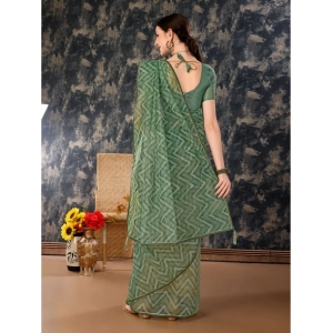 Generic Women's Linen Zig Zag Saree With Unstitched Blouse (Green, 5-6 Mtrs)
