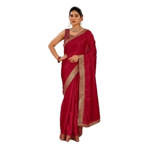 Generic Women's Vichitra Plain Saree With Unstitched Blouse (Maroon, 5-6 Mtrs)