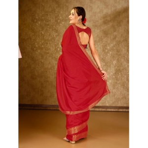 Generic Women's Vichitra Plain Saree With Unstitched Blouse (Red, 5-6 Mtrs)