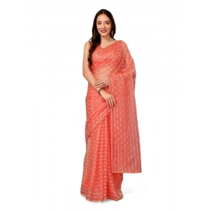 Generic Women's Linen Line Saree With Unstitched Blouse (Orange, 5-6 Mtrs)