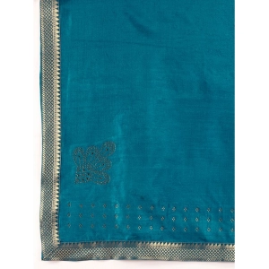 Generic Women's Vichitra Swiroshki Butta Saree With Unstitched Blouse (Blue, 5-6 Mtrs)