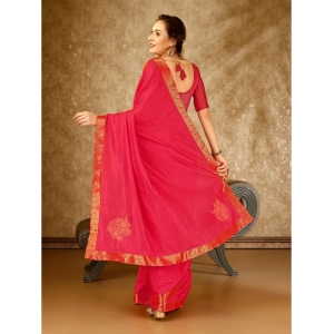 Generic Women's Vichitra Swiroshki Butta Saree With Unstitched Blouse (Pink, 5-6 Mtrs)