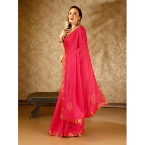 Generic Women's Vichitra Swiroshki Butta Saree With Unstitched Blouse (Pink, 5-6 Mtrs)