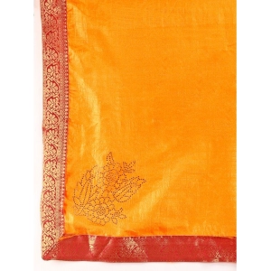 Generic Women's Vichitra Swiroshki Butta Saree With Unstitched Blouse (Yellow, 5-6 Mtrs)