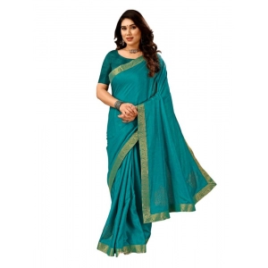 Generic Women's Vichitra Swiroshki Butta Saree With Unstitched Blouse (Teal Blue, 5-6 Mtrs)