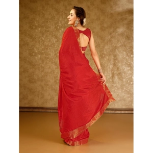 Generic Women's Vichitra Swiroshki Butta Saree With Unstitched Blouse (Red, 5-6 Mtrs)