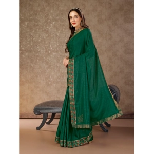 Generic Women's Vichitra Swiroshki Butta Saree With Unstitched Blouse (Green, 5-6 Mtrs)