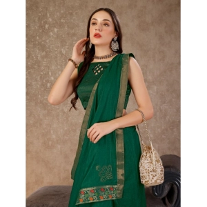 Generic Women's Vichitra Swiroshki Butta Saree With Unstitched Blouse (Green, 5-6 Mtrs)