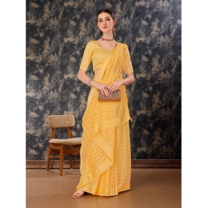 Generic Women's Chiffon Fabric Line Saree With Unstitched Blouse (Yellow, 5-6 Mtrs)