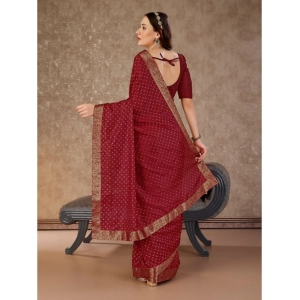 Generic Women's Vichitra Bandhini Saree With Unstitched Blouse (Maroon, 5-6 Mtrs)