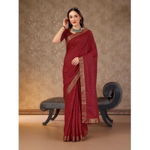 Generic Women's Vichitra Bandhini Saree With Unstitched Blouse (Maroon, 5-6 Mtrs)