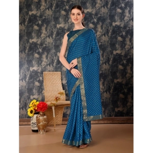Generic Women's Vichitra Bandhini Saree With Unstitched Blouse (Blue, 5-6 Mtrs)