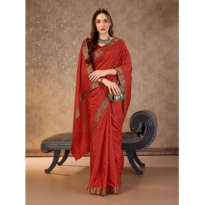 Generic Women's Vichitra Bandhini Saree With Unstitched Blouse (Maroon, 5-6 Mtrs)
