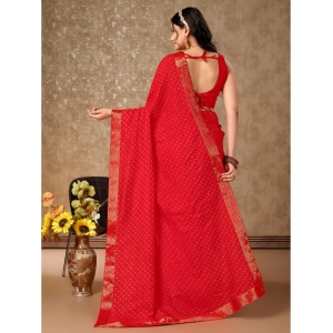 Generic Women's Vichitra Bandhini Saree With Unstitched Blouse (Red, 5-6 Mtrs)