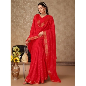Generic Women's Vichitra Bandhini Saree With Unstitched Blouse (Red, 5-6 Mtrs)