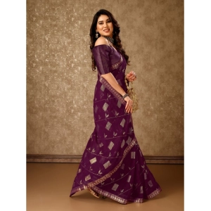 Generic Women's Zomto Patta Chiffon Saree With Unstitched Blouse (Wine, 5-6 Mtrs)