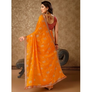 Generic Women's Zomto Patta Chiffon Saree With Unstitched Blouse (Yellow, 5-6 Mtrs)
