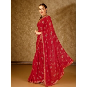 Generic Women's Zomto Patta Chiffon Saree With Unstitched Blouse (Red, 5-6 Mtrs)