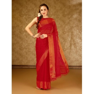 Generic Women's Chiffon Fabric Plain Saree With Unstitched Blouse (Red, 5-6 Mtrs)
