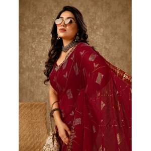 Generic Women's Zomto Patta Chiffon Saree With Unstitched Blouse (Maroon, 5-6 Mtrs)