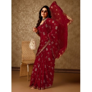 Generic Women's Zomto Patta Chiffon Saree With Unstitched Blouse (Maroon, 5-6 Mtrs)