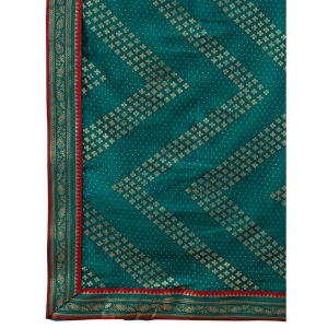Generic Women's Zomto Zig Zag Saree With Unstitched Blouse (Teal Blue, 5-6 Mtrs)