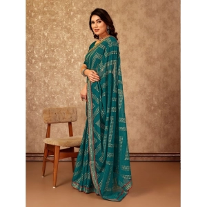 Generic Women's Zomto Zig Zag Saree With Unstitched Blouse (Teal Blue, 5-6 Mtrs)